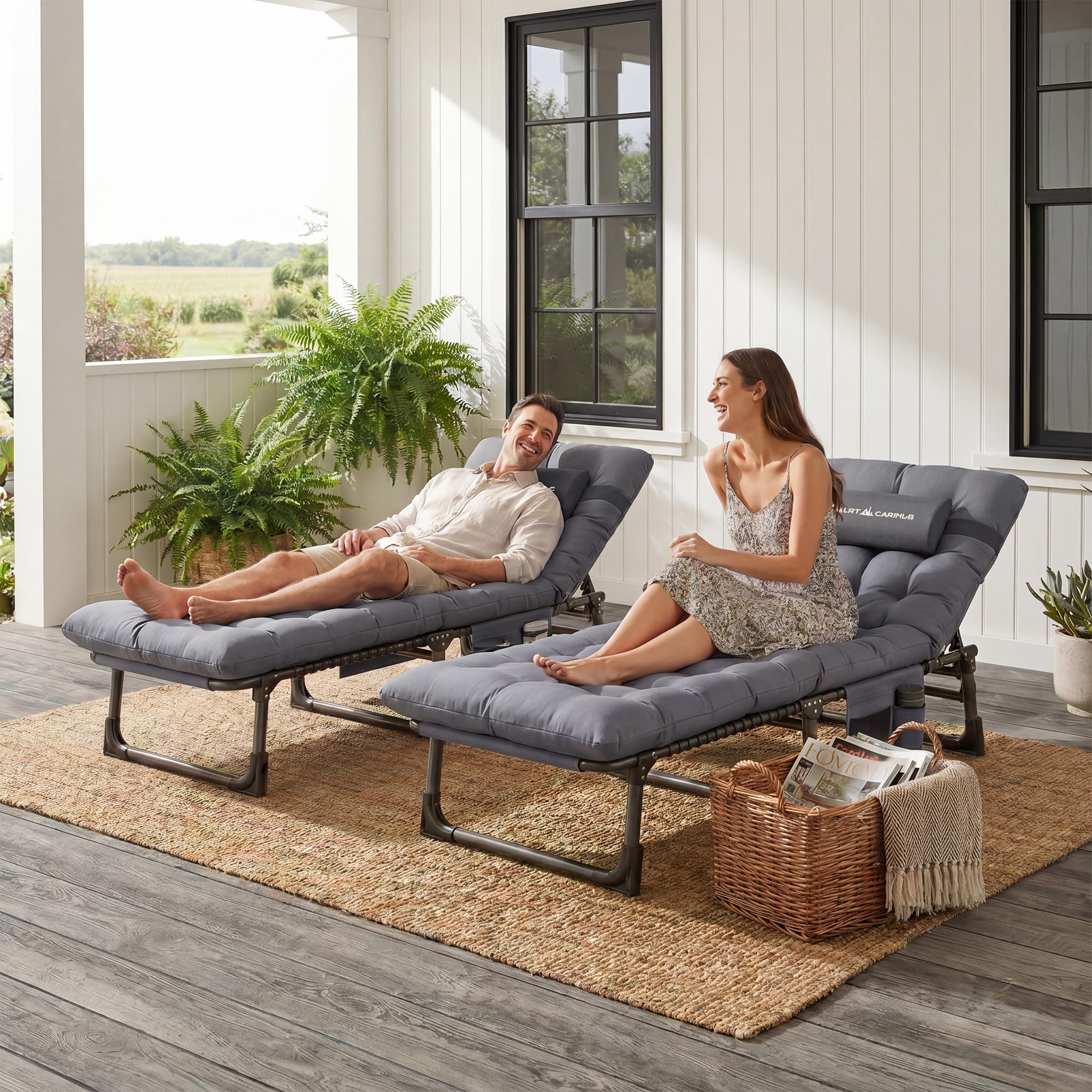 UDPATIO Camping Betten Feldbetten Klappbar, Liegestuhl Mit Auflage Polster, Gartenliege mit Verstellbarer Rückenlehne, Strandliege Campingliege für Outdoor Camping Grau