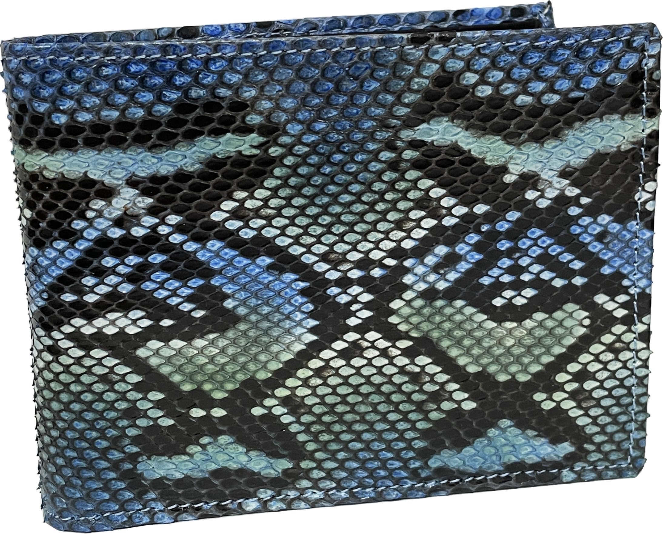 Etabeta Artigiano Toscano - Portafoglio Uomo in Vero Pitone Reticulatus Dipinto, con Portamonete, Fatto a Mano in Toscana (Verde-azzurro-nero/pattern 1)