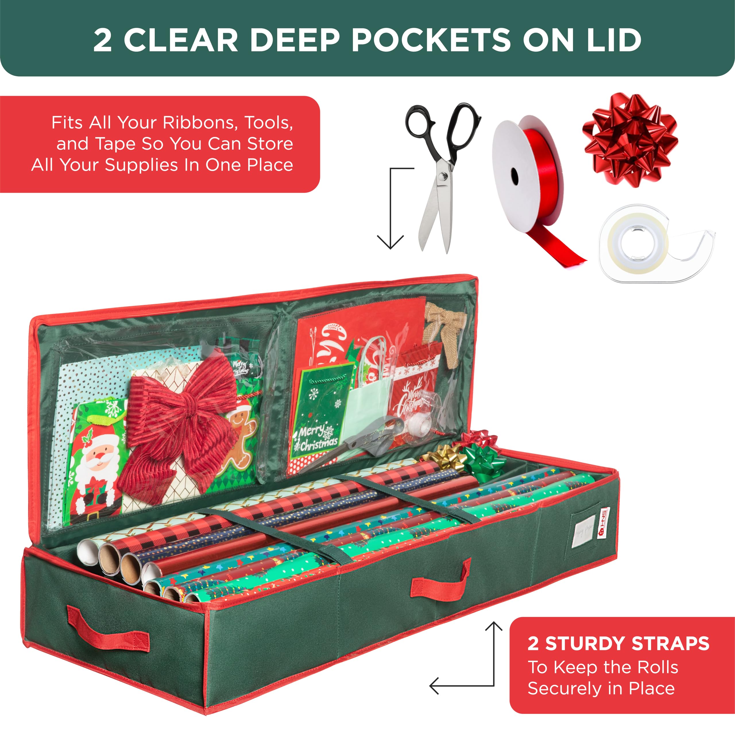 Premium Geschenkpapier-Aufbewahrungsbehälter – strapazierfähiges Material 600D reißfest – passend für bis zu 27 Papierrollen – Extra Taschen für Bänder und Schleifen –