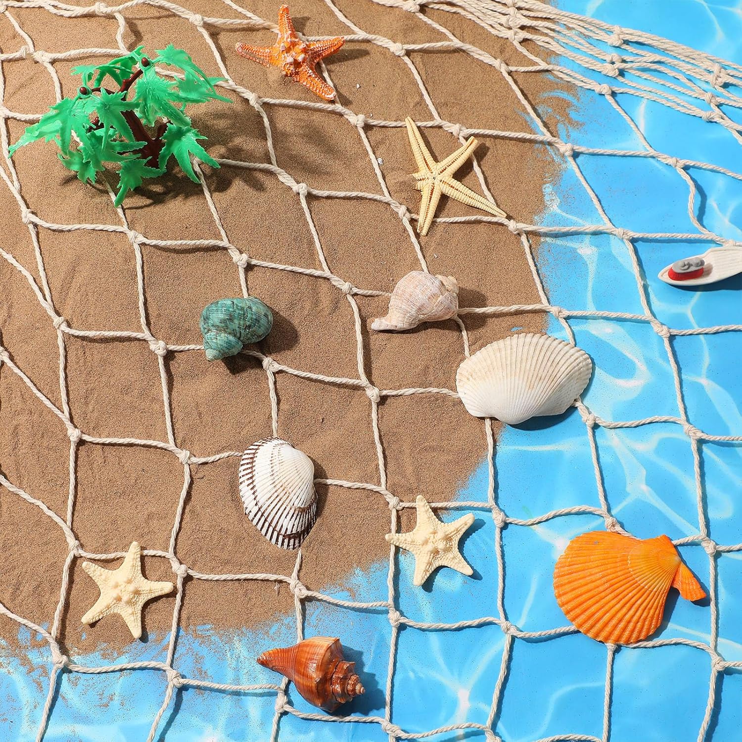 Berlune 30 Pcs Natural Fish Net Decoration 80 x 40 Inch Ocean Themed Wall Decor Photo Notes Hanging Fishing Net Beach Nautical Themed Cotton Fishnet Party Accessory for Pirate Party Hawaiian Decor
