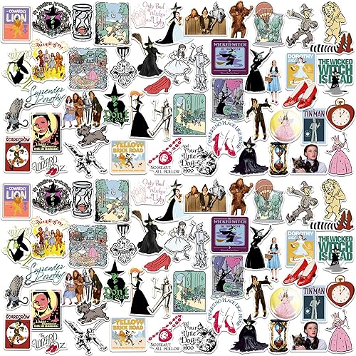 The Wizard of Oz - Paquete variado de calcomanías de vinilo grandes de lujo, para laptop, botella de agua, álbumes de recortes, tableta, monopatín,
