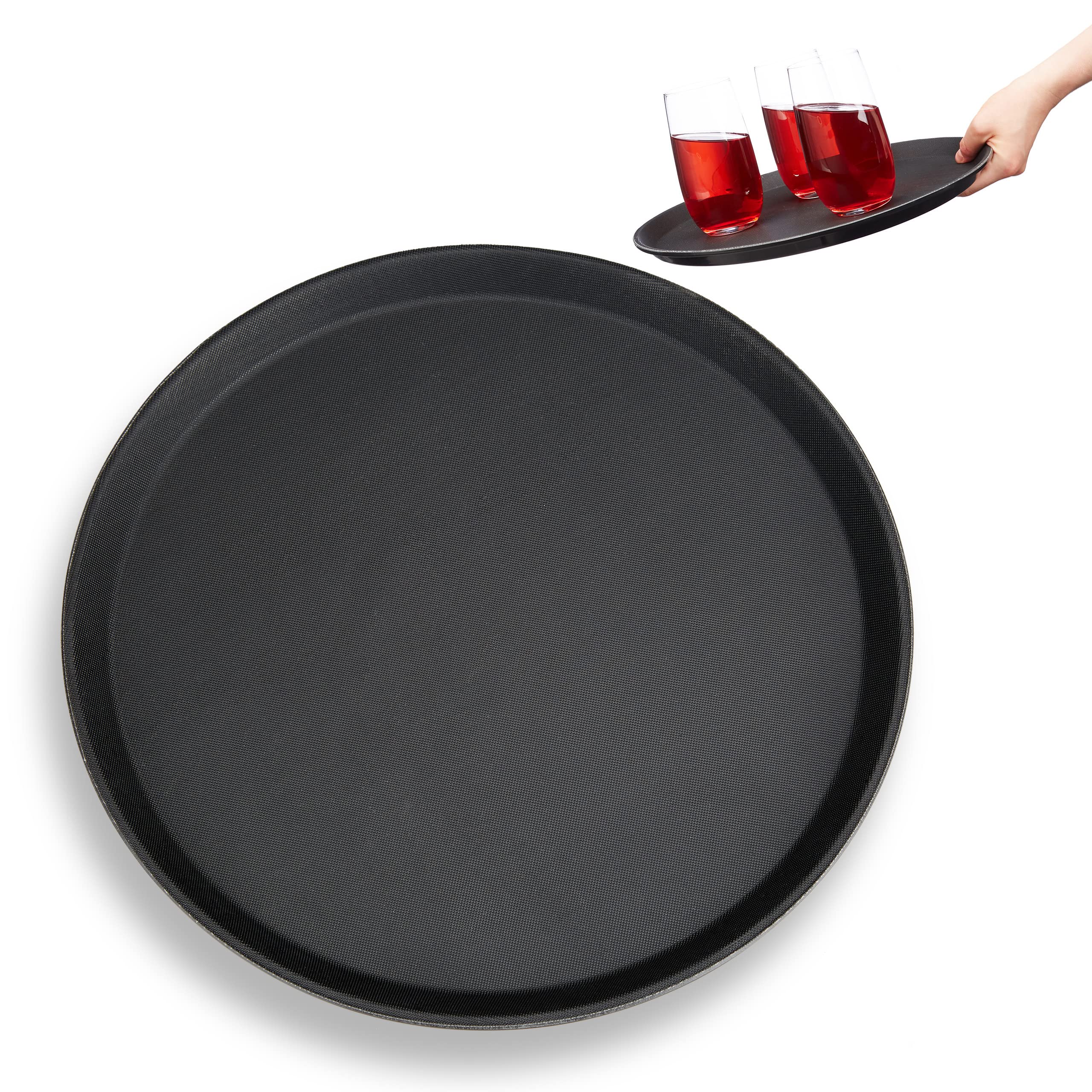 10 Bandejas Camarero Antideslizantes para Bar y Restaurante, Plástico, Negro, Ø 35 cm