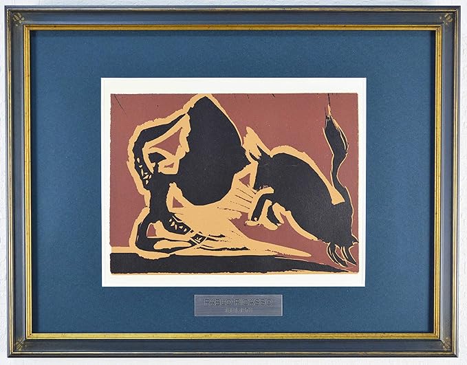 Amazon パブロ ピカソ マントに突進する闘牛 酒神の宴 女 雄牛と闘牛士より 絵画 本 版画 リノカット 1962年制作 作家生前作品 90日間返品保証 無期限アフターサービス 版画 彫刻 通販