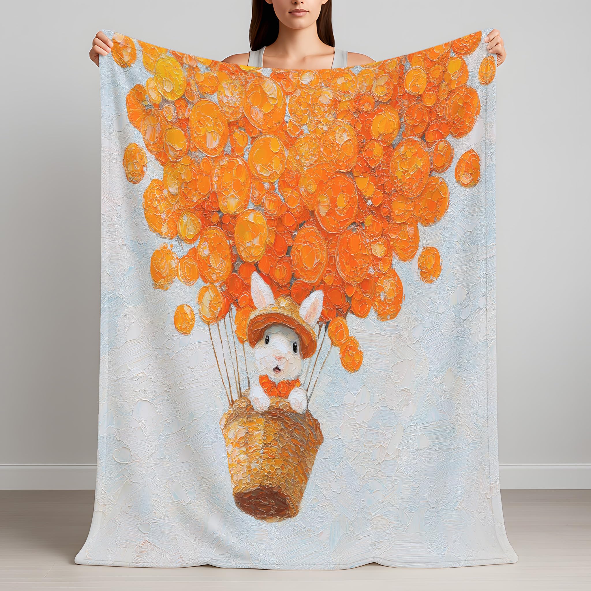 Generico Żółty Klasyczny Pluszowy Koc 200 x 240 cm - Olej na płótnie Koc do rzucania do łóżka - Miękki balon na gorące powietrze na gorące powietrze na sofę przytulny puszysty wysokiej jakości