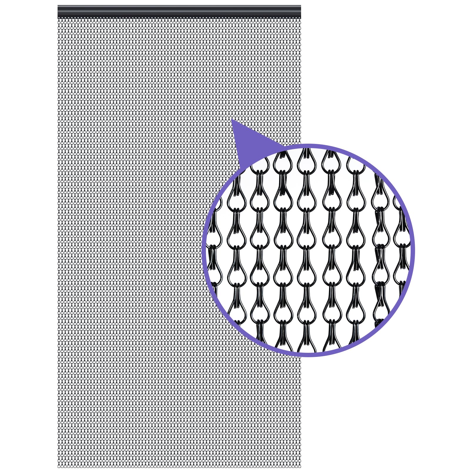 Cortina de Cadena de Aluminio 90 × 200cm Puerta Mosca Cadena Pantallas (Negro)