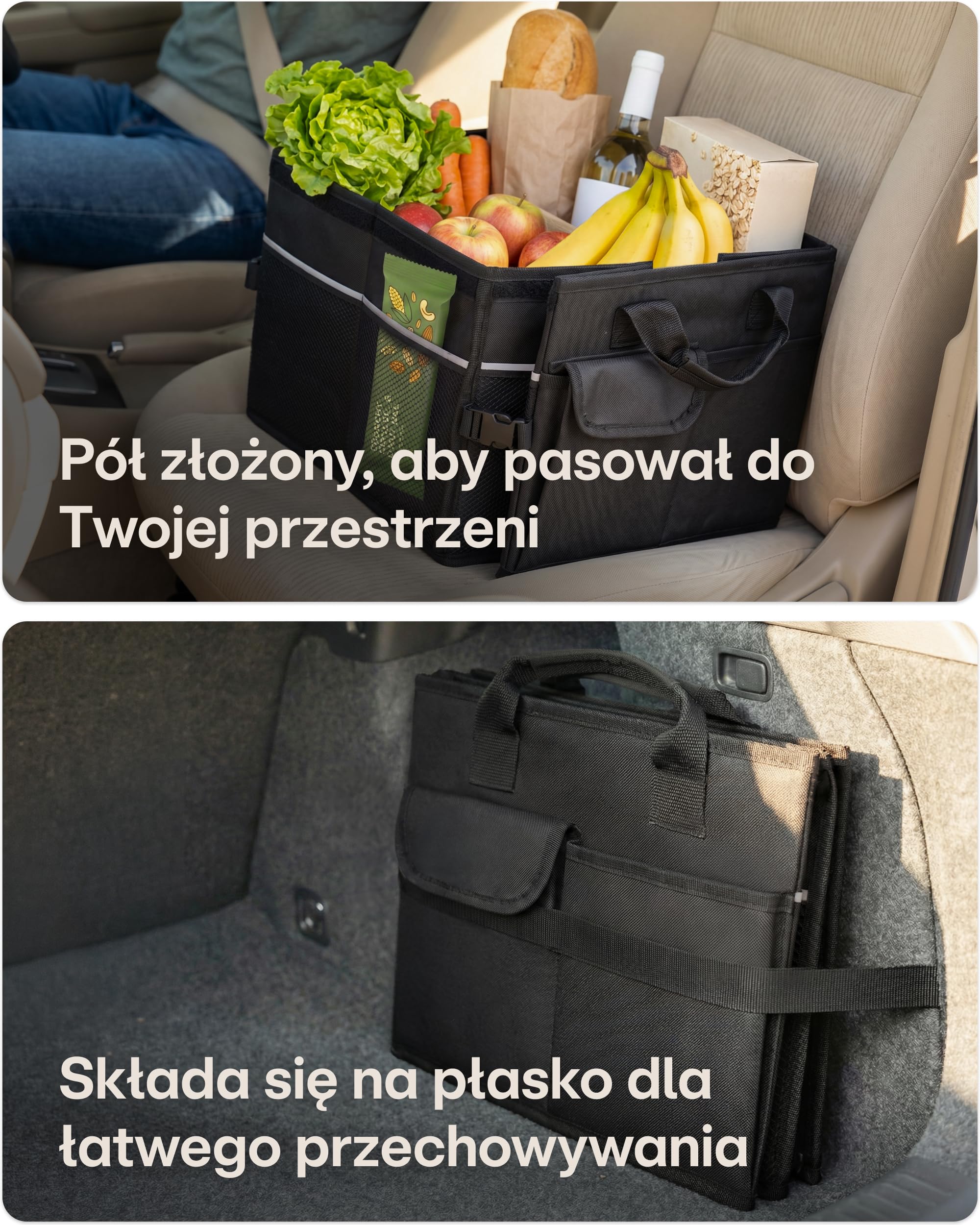 Praknu Organizer do Bagażnika z Pokrywą Mały 35L – Składany do 15L – 3 Przegrody z 11 Kieszeniami – Wodoodporny i Antypoślizgowy – Łatwy do przenoszenia - Idealny dla Uporządkowanego Bagażnika
