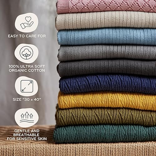 Miniatura 9 de Huxie Dinamarca - Mantas de punto para bebé, suaves y acogedoras, 100% algodón orgánico, para niños y niñas, ideal para cochecito y cuna, 30 x 40