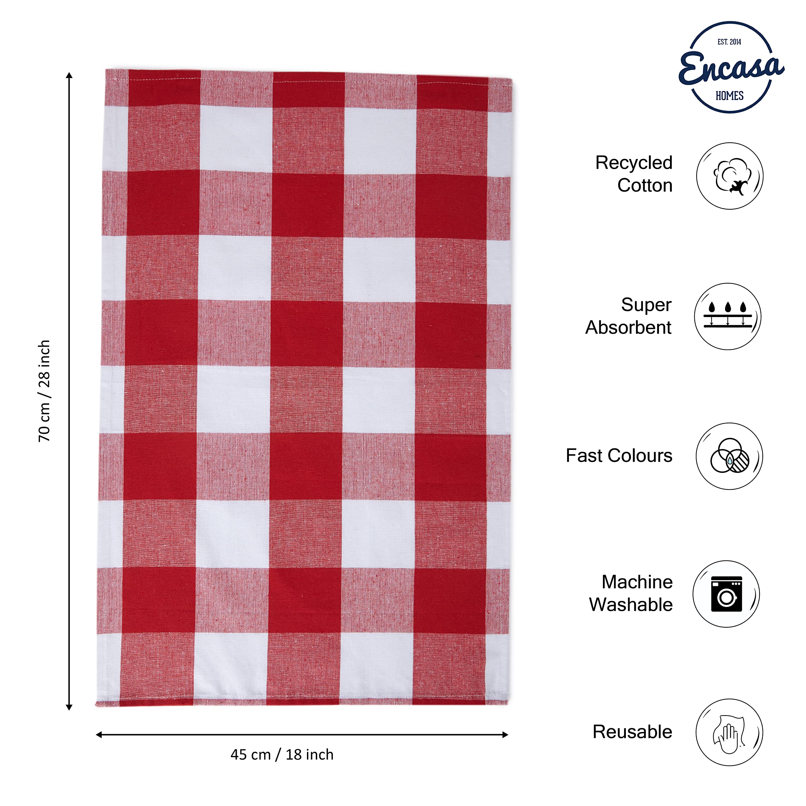Encasa XO Asciugamani da cucina e salviette in cotone Rosso | Strofinaccio in waffle e tessuto piatto | Set strofinacci | 70x45 cm | Riutilizzabile e ad asciugatura rapida Set di 5