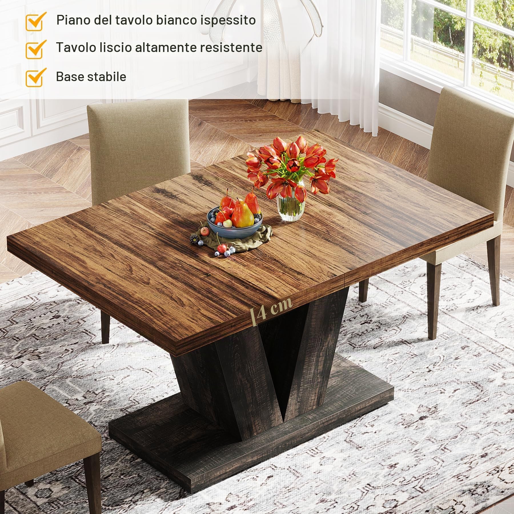 Tribesigns Tavolo da pranzo per 4 persone, tavolo da cucina nero da 120 cm, con base stabile, tavolo da pranzo in stile rustico per casa, sala da pranzo, piccoli spazi, nero e marrone