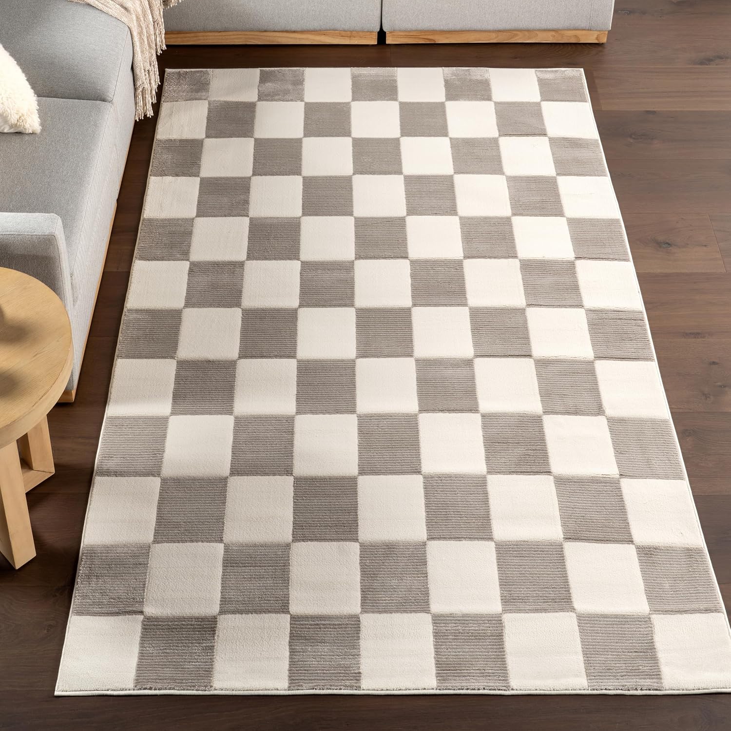Nuloom Zhuri Checkered 2' x 8' Machine Washable Runner Rug for Living Room Bedroom Dining Room Entryway Hallway, Cream