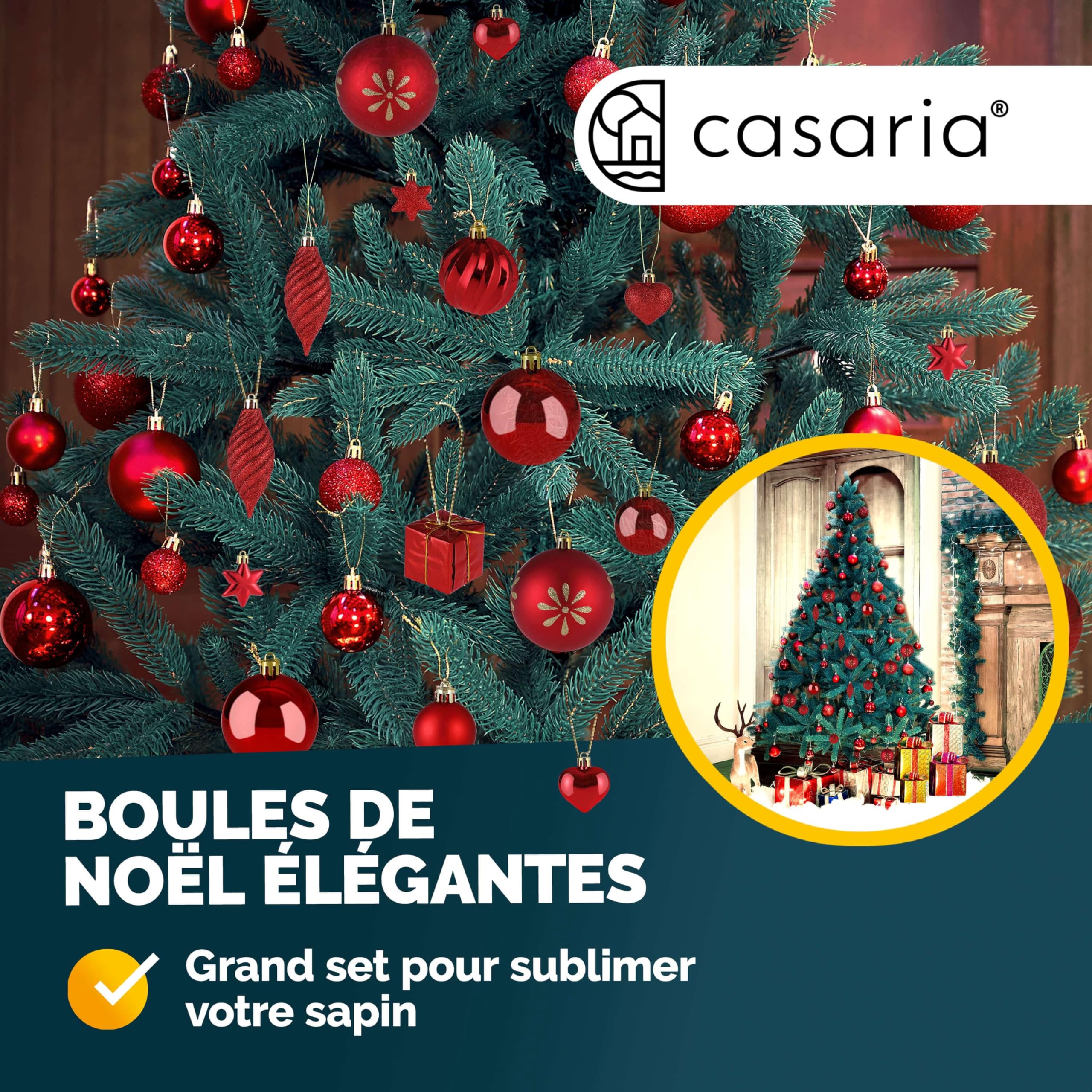 Lot de 103 Boules de Noël Rouge Décorations pour Sapin en Plastique Robuste Décoration de Noël intérieur extérieur