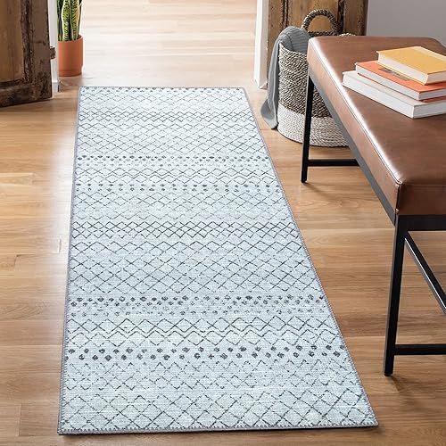Bloom Rugs Alfombra tradicional marroquí lavable antideslizante de 2.5 x 7 pies  Color marfilgris para entrada, pasillo, baño y cocina  Tamaño
