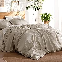 Vista 13 de Bedsure Funda de edredón de lino tamaño Queen – Juego de ropa de cama de mezcla de lino y algodón, suave y acogedor, 3 piezas, 1 funda de edredón