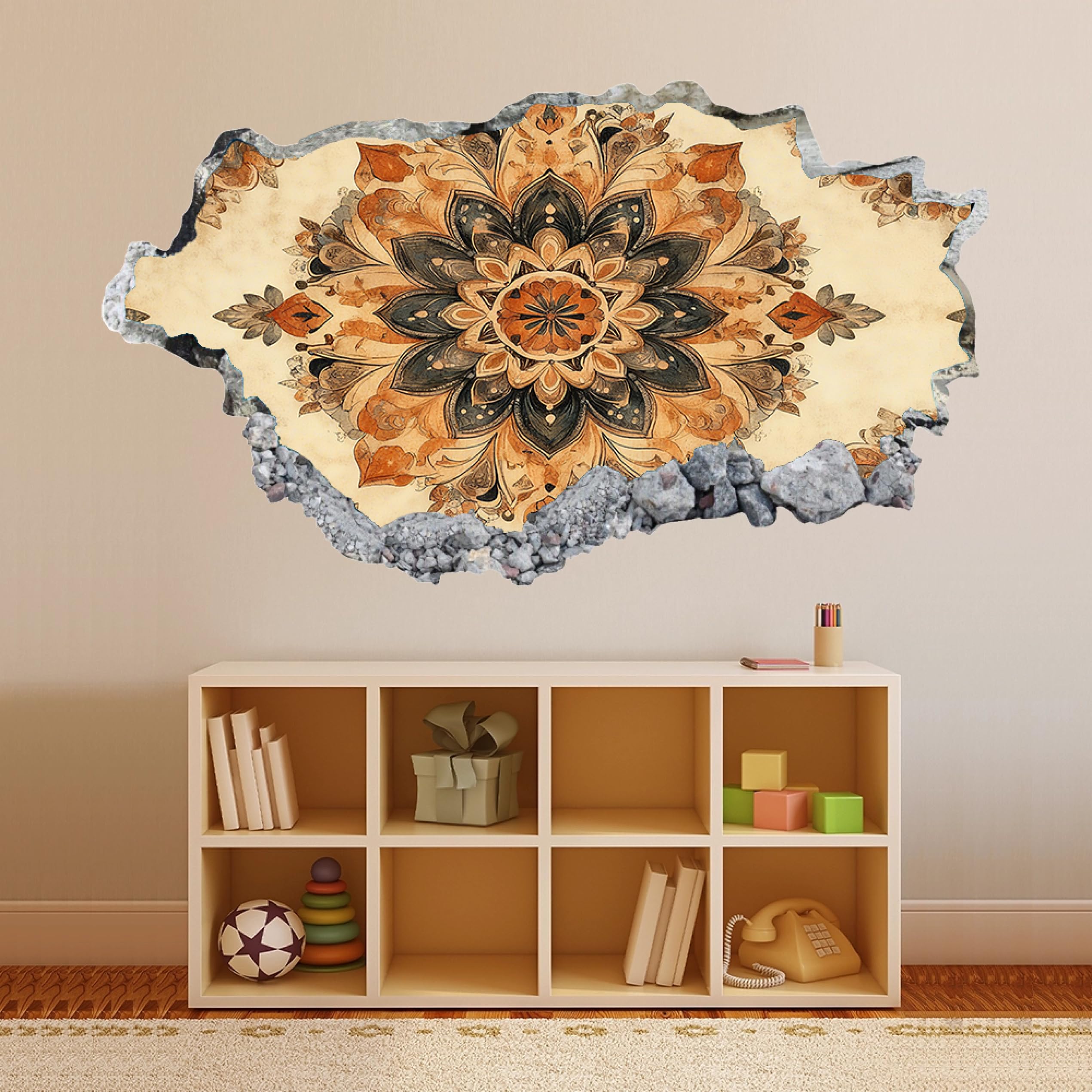 Adesivi 3D per decorazioni murali distruttiAnnata Floreale Del Mandala Adesivo da parete Tatuaggio da parete per la decorazione della parete della cameretta dei bambini 70x122cm