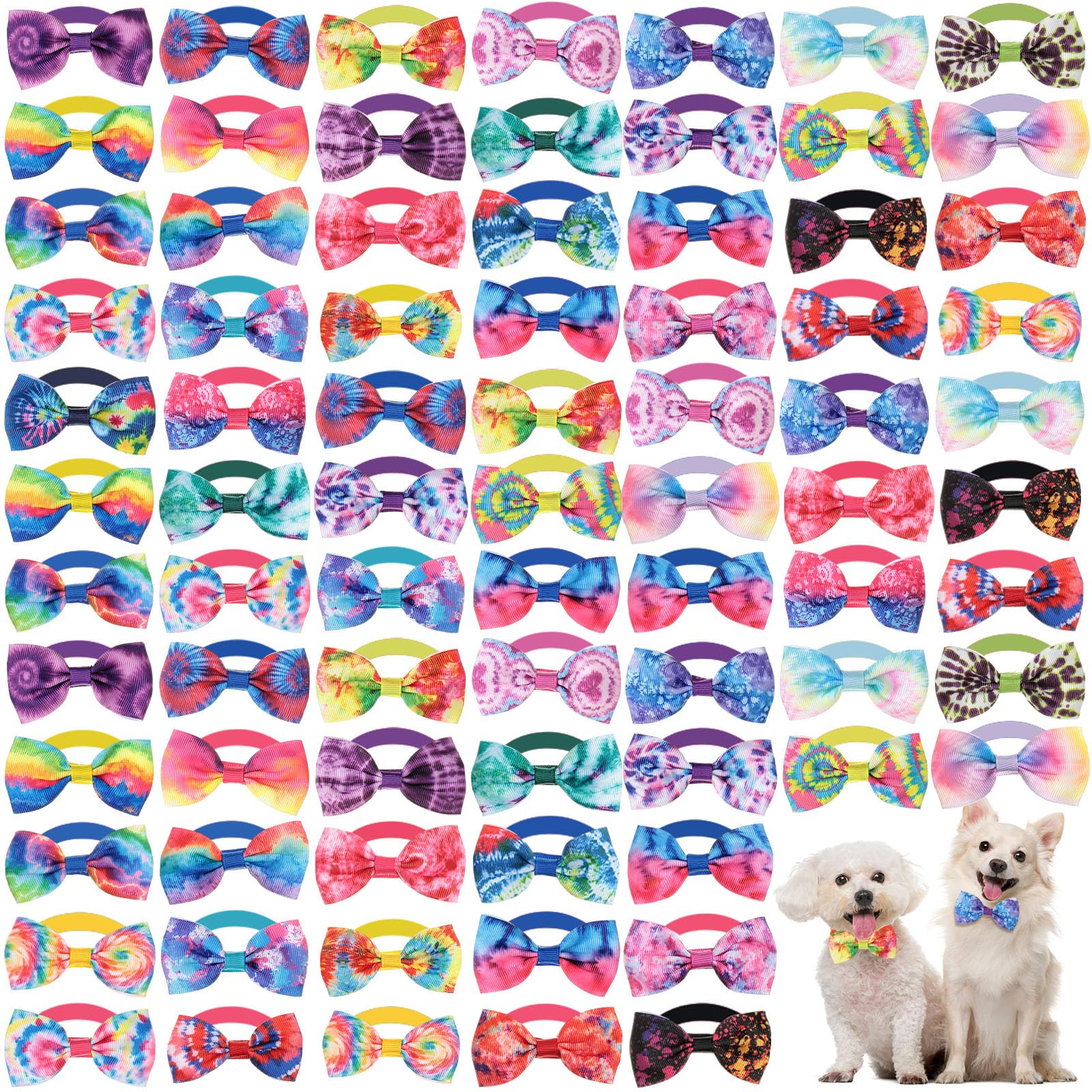 Wesiti 80 Pcs Dog Bow Ties for Small Dogs Assorted Pattern Pet Bowtie Collar Bows Cat Tie Collar Bowtie for Small Medium Puppy Pet Photography