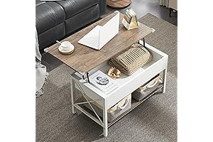 VINGLI Farmhouse Style Lift-Top Coffee Table with Hidden Storage and Free Cloth Bins