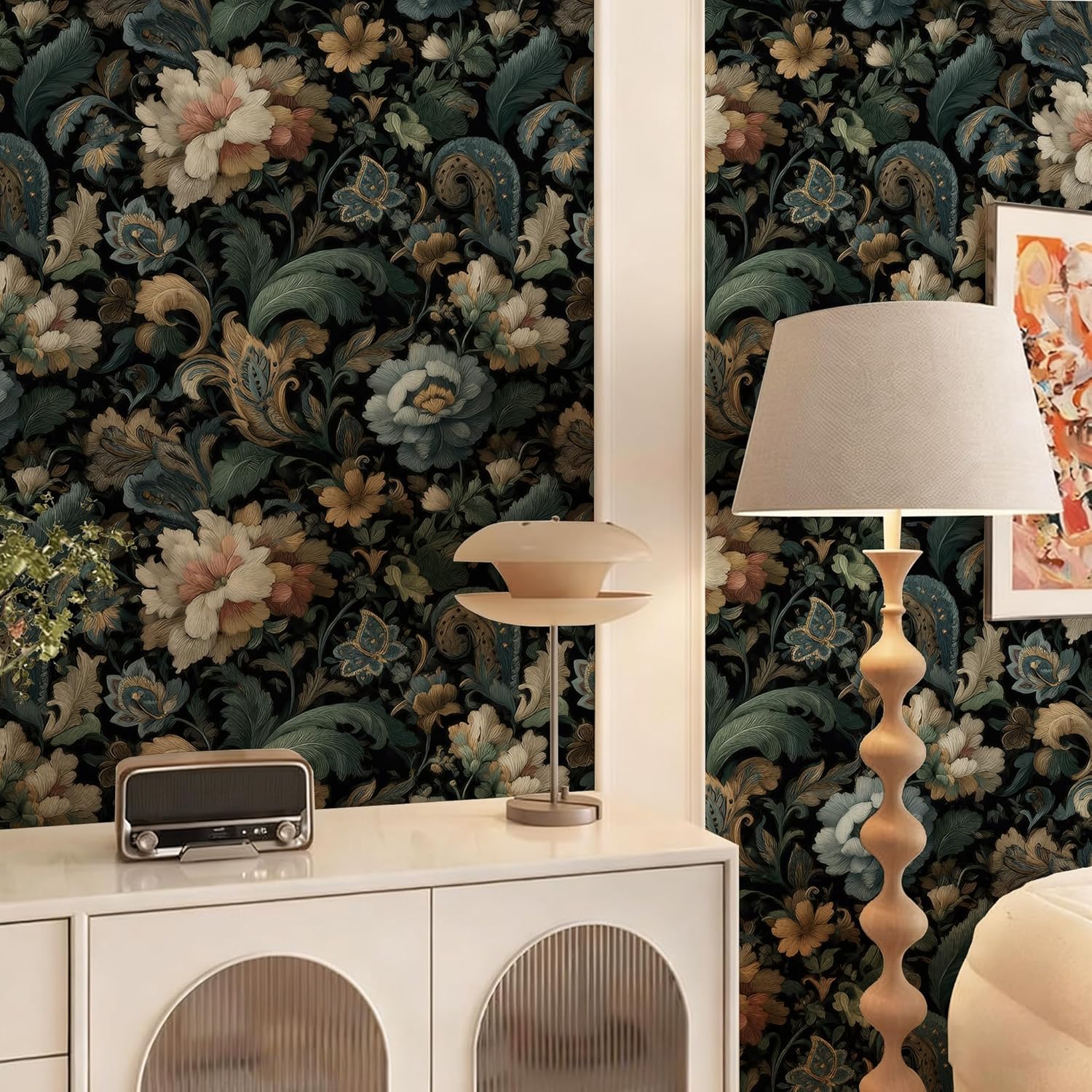 Peel and Stick Wallpaper, Vintage Floral Paisley with Dark Elegant Pattern, Removable Self-Adhesive Mural for Living Room & Bedroom, 17.7x236 Inch