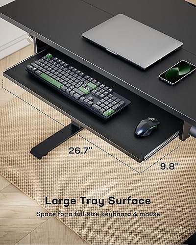 Miniatura 4 de Marsail Escritorio de pie de altura ajustable con bandeja para teclado, escritorio eléctrico ajustable de 55 pulgadas con 4 ajustes preestablecidos