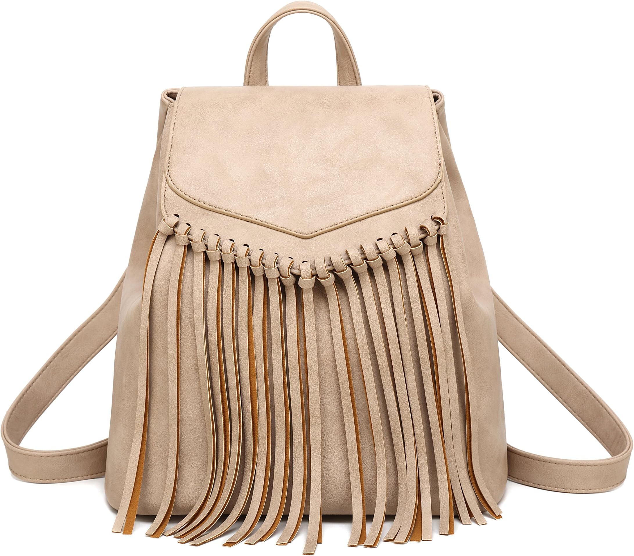 Zebella Leather Backpack Purse for Women Tassel Casual Rucksack Lightweight Daypack Travel Hobo Bag