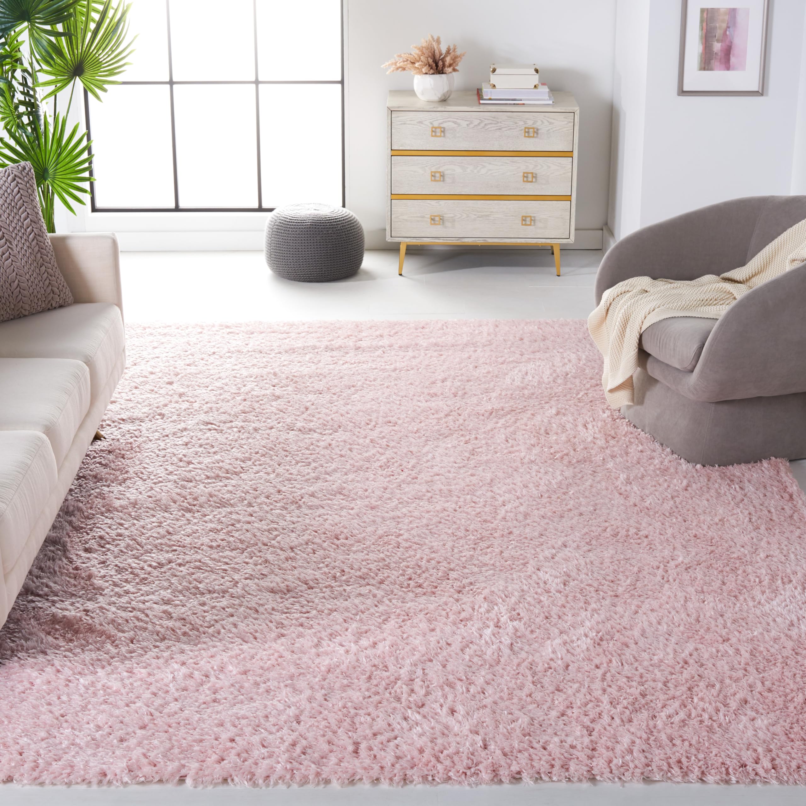 SAFAVIEH Area Rug 8x10 - Madrid Shag Collection - Large - Blush, Solid Pattern, Non-Shedding & Easy Cleaning, Ultra Plush Thick Pile, Ideal for Living