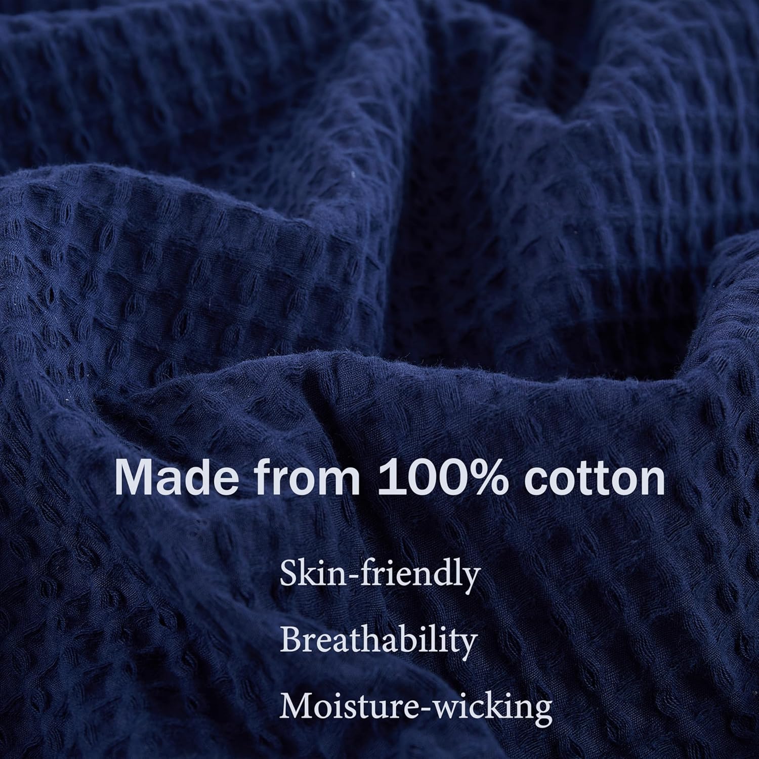 100% Egyptian Cotton Waffle Weave Throw Blanket for Bed Couch Sofa Home Decor, Soft Lightweight Bed & Couch Blanket for All Seasons (Navy Bule - Queen Size - 90 * 90")