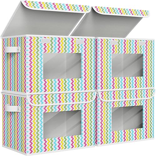 Miniatura 16 de Univivi Contenedores de Almacenamiento con Tapas [Paquete de 4] Cajas de Almacenamiento de Tela Grandes Plegables Apilables con Tapas, Organizadores