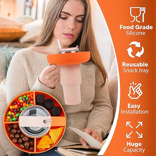 Miniatura 7 de Tazón de aperitivos para taza Stanley, anillo de silicona para vaso Stanley Cup 1.0 H2.0 de 40 onzas con asa, bandeja reutilizable de 40 onzas para