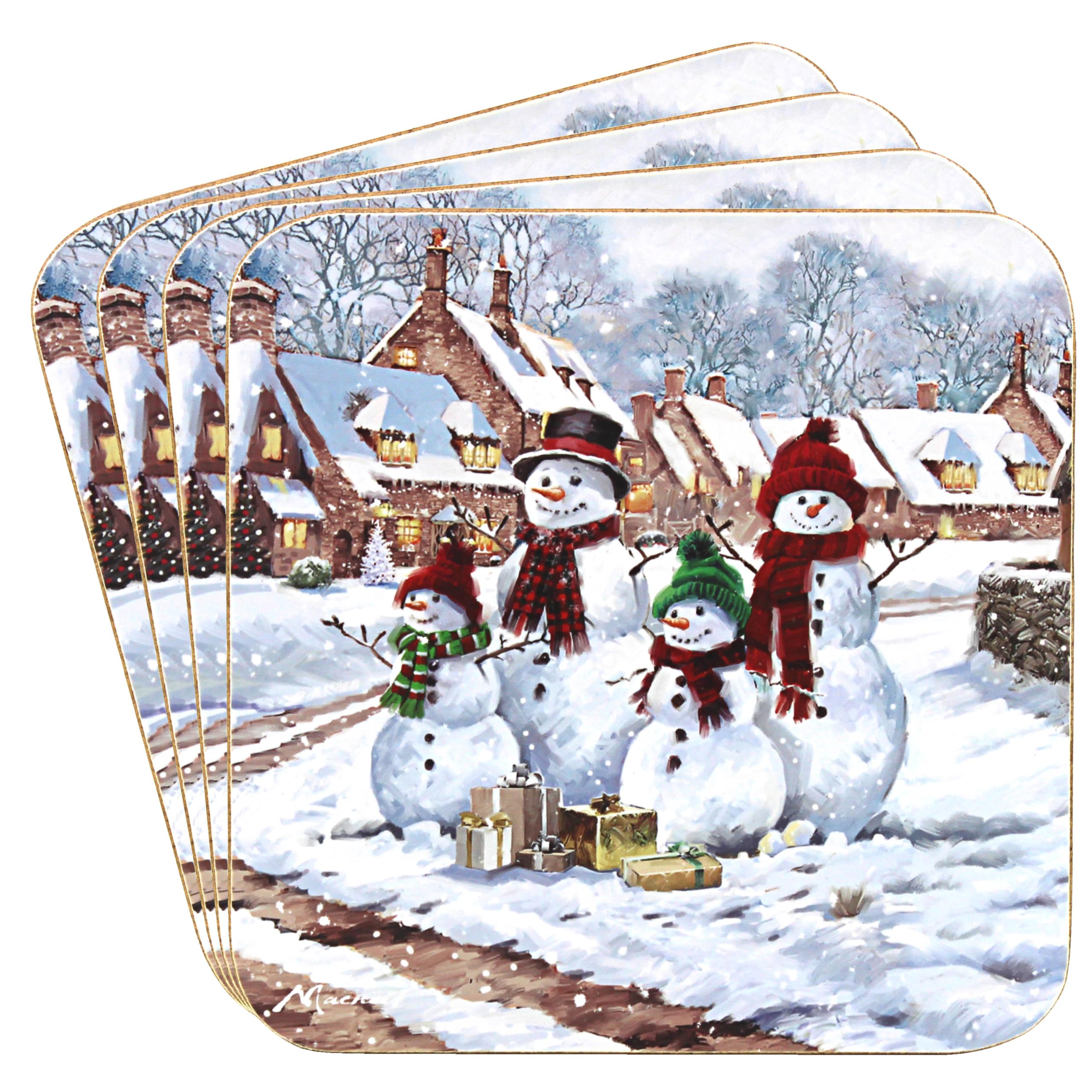 The Leonardo Collection Snowmen Coasters Set 4 Snowmen Coasters – Set Of 4 For Home & Office | Stylish Drink Mat For Kitchen & Dining | Durable Drink Coasters For Tabletops | Decorative Home Accessories For Drinks