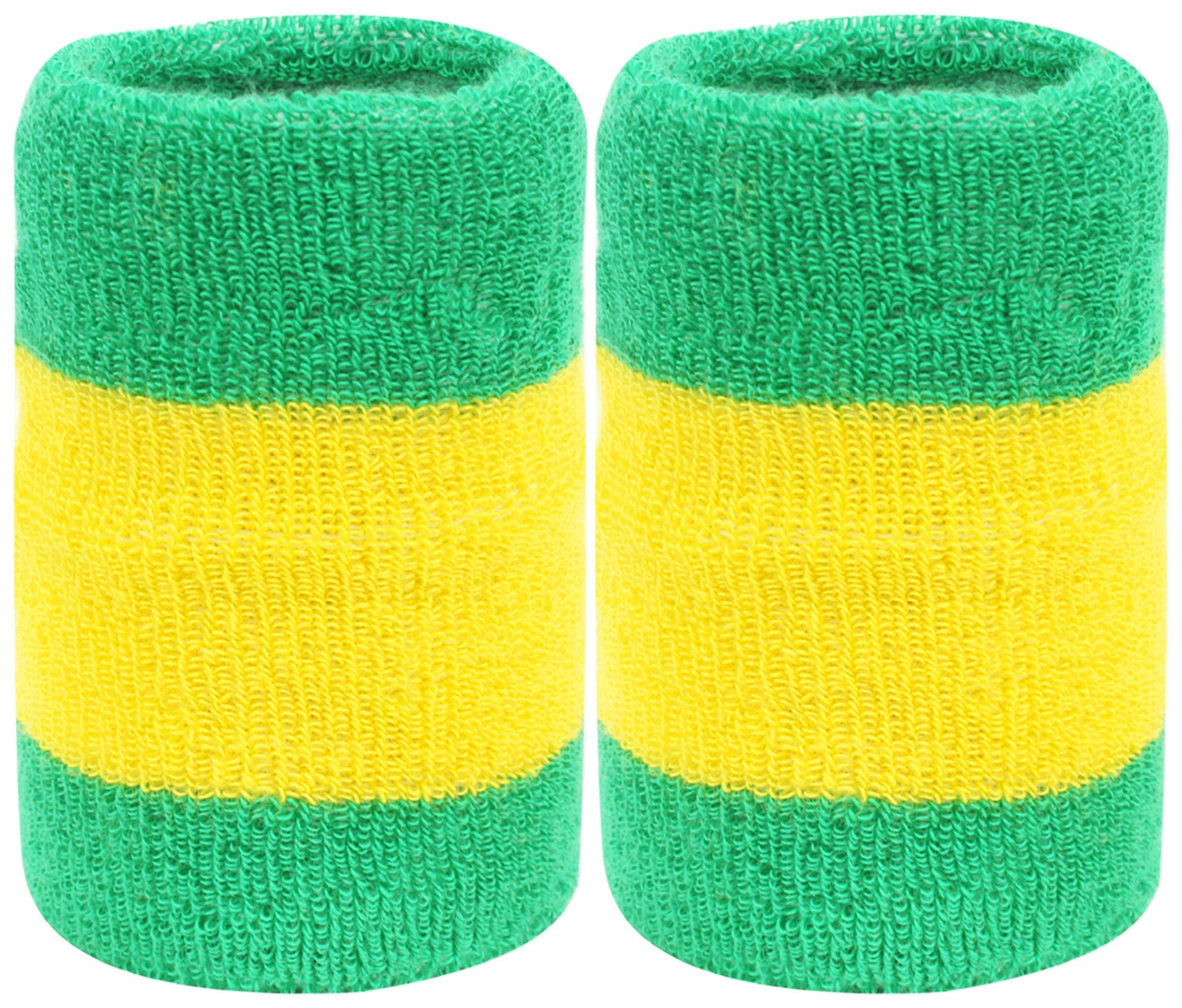 Neska Moda Unisex Pack of 2 Green and Yellow Striped Cotton Wrist Band (B07W89GMX8) Amazon Price History, Amazon Price Tracker