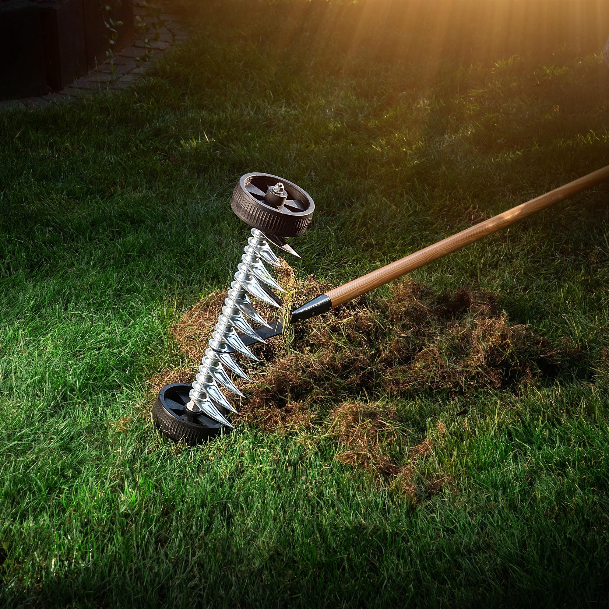 KADAX Cultivateur à Roues, Cultivateur avec Tête en Acier Griffe de Jardin pelouse, Scarificateur et Aérateur de pelouse, Scarificateur Manuel
