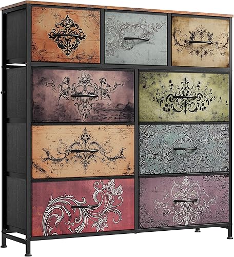 Miniatura 20 de WLIVE. Cajonera de tela de 9 cajones, torre de almacenamiento para dormitorio, pasillo, entrada, armario, unidad organizadora de cofre alto