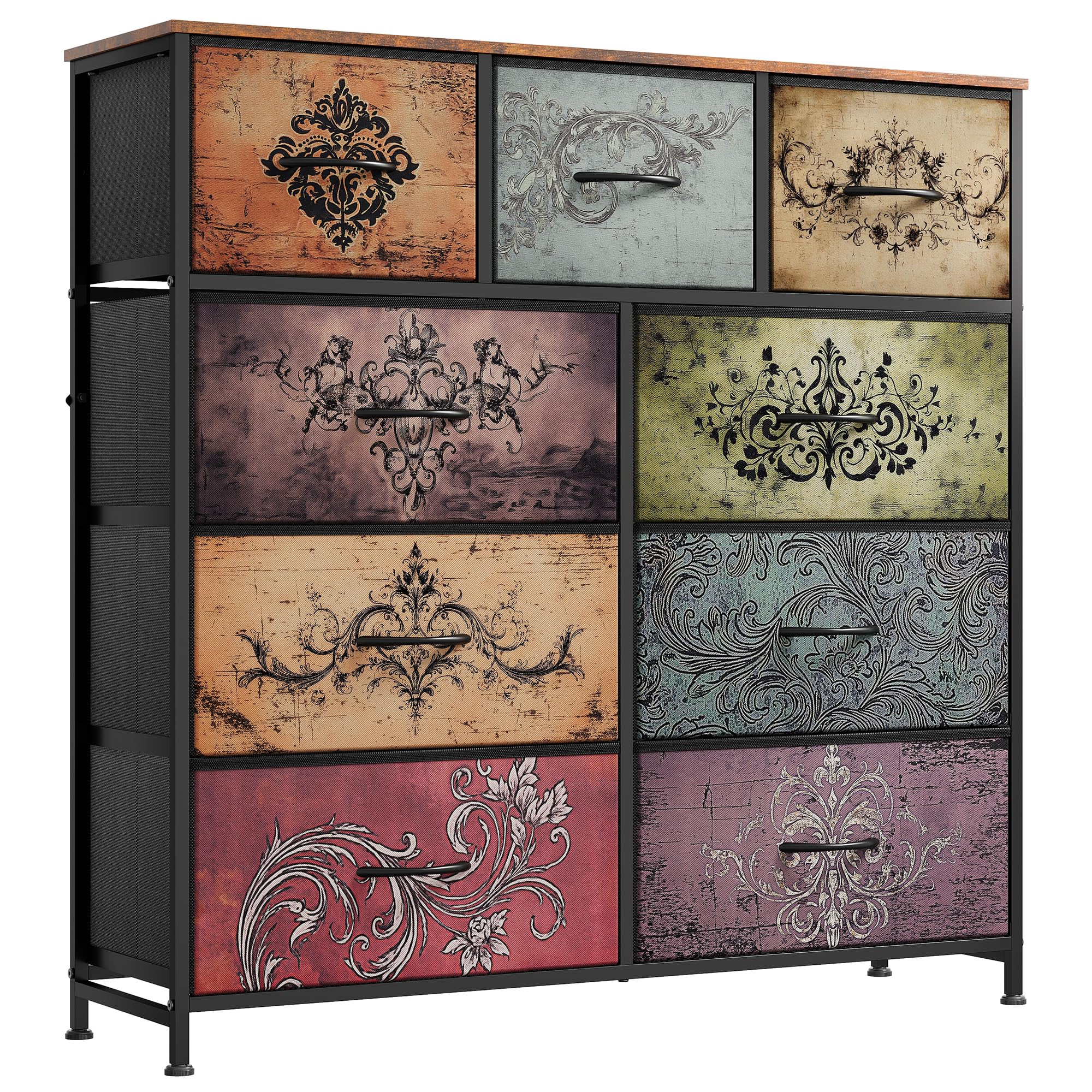 WLIVE Tall Dresser for Bedroom, 9 Drawer Chest of Drawers, Pattern