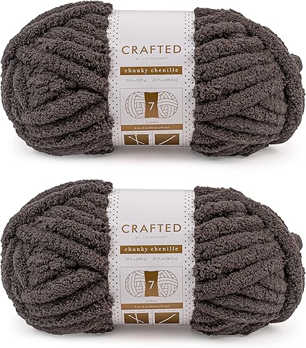 Miniatura 1 de Crafted By Catherine Hilo de felpilla grueso, paquete de 2 (41 yardas cada madeja), carbón, calibre 7 Jumbo
