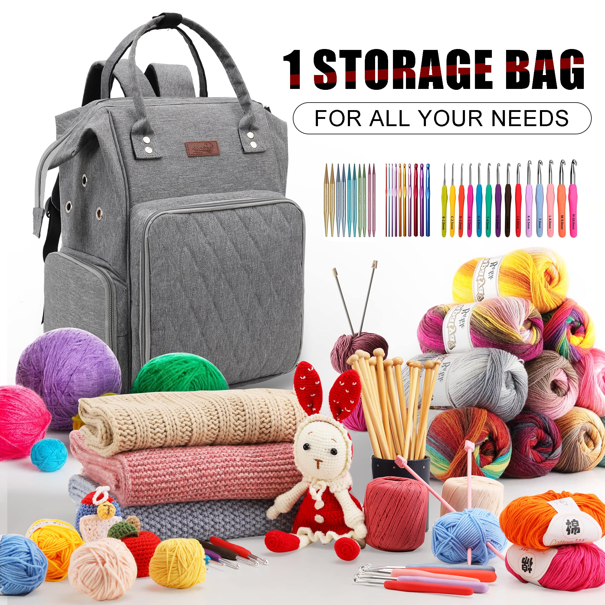 Stricktasche mit großem Fassungsvermögen, tragbare Häkeltaschen und Tragetaschen, Organizer für Damen, Garntaschen, Halter zum Häkeln und Tragen von Häkelzubehör, Stricknadeln, Häkelnadeln
