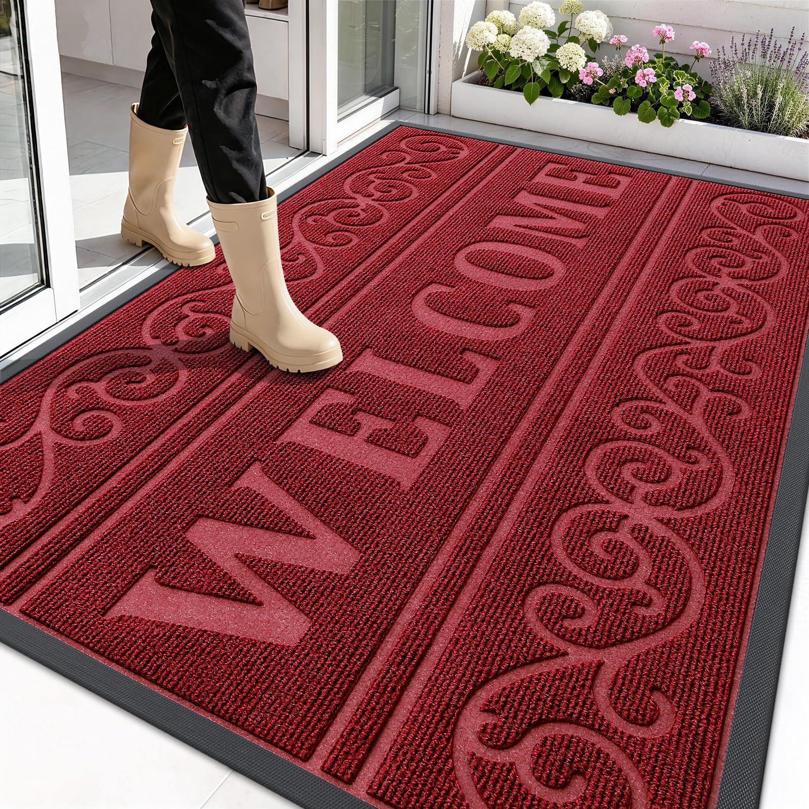 OLANLY Welcome Door Mat Indoor Outdoor 59x34, Heavy-Duty Rubber Doormat