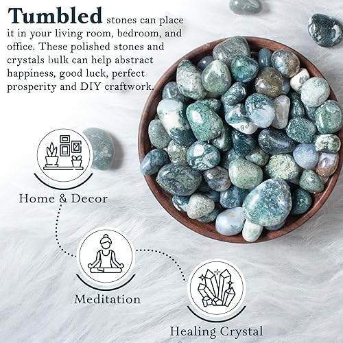 Miniatura 2 de Piedras pulidas y cristales de ágata musgo, regalos a granel para mamá, piedras pulidas, colección de rocas, jarrón con relleno de cristales