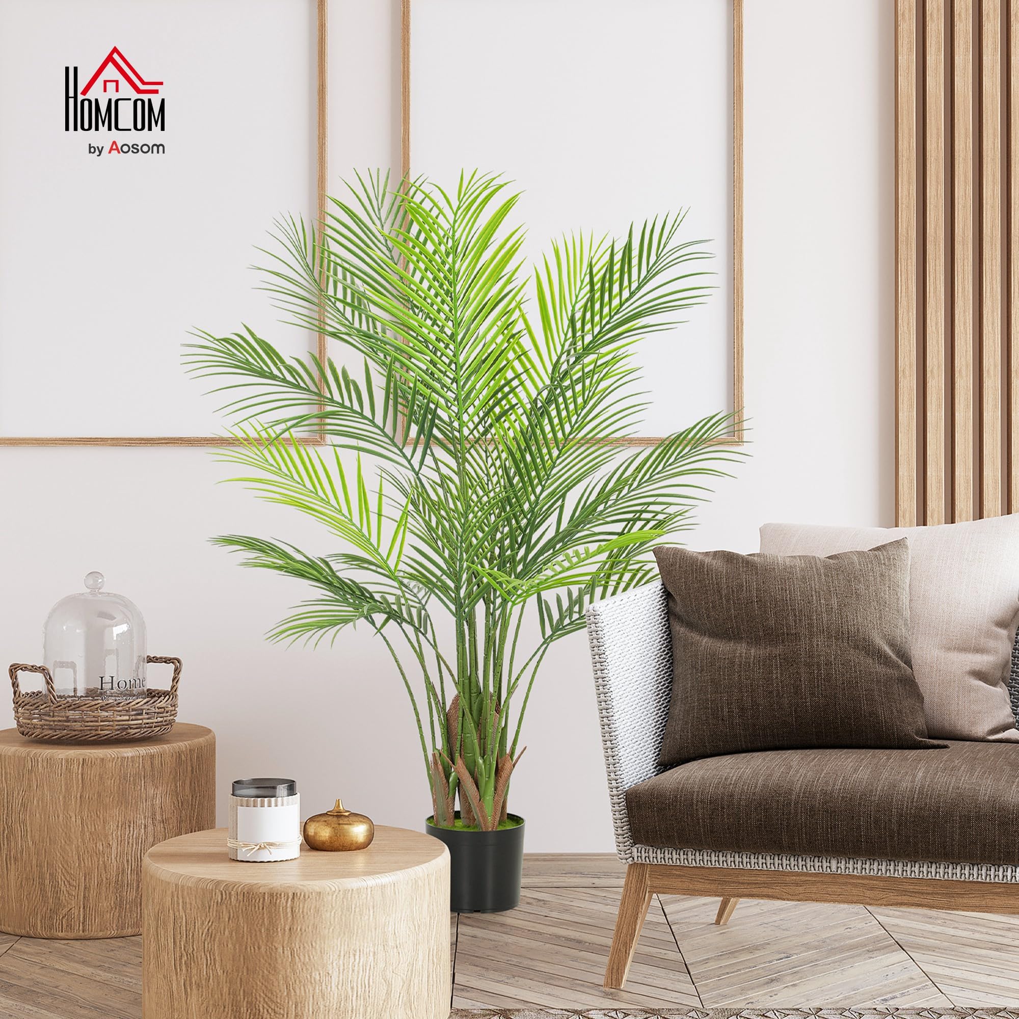 HOMCOM Sztuczna palma 120 cm z 22 liśćmi palmowymi, duża roślina w doniczce, sztuczna roślina, jak prawdziwa, pokojowa roślina, sztuczna palma do salonu, biura, balkonu, dekoracja