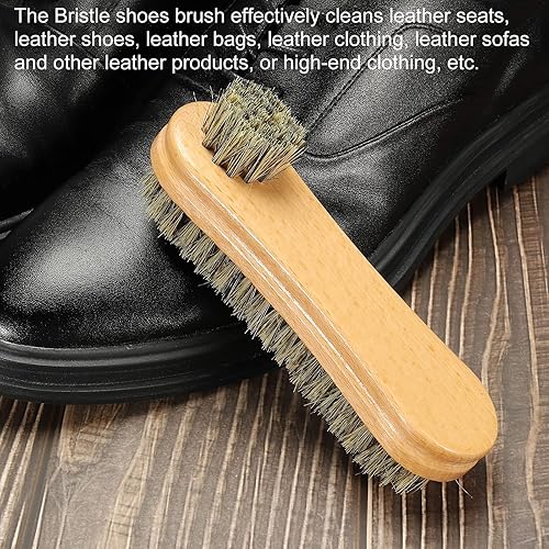 Vista 5 de PATIKIL Cepillo de zapatos con cerdas para botas de cuero, color madera