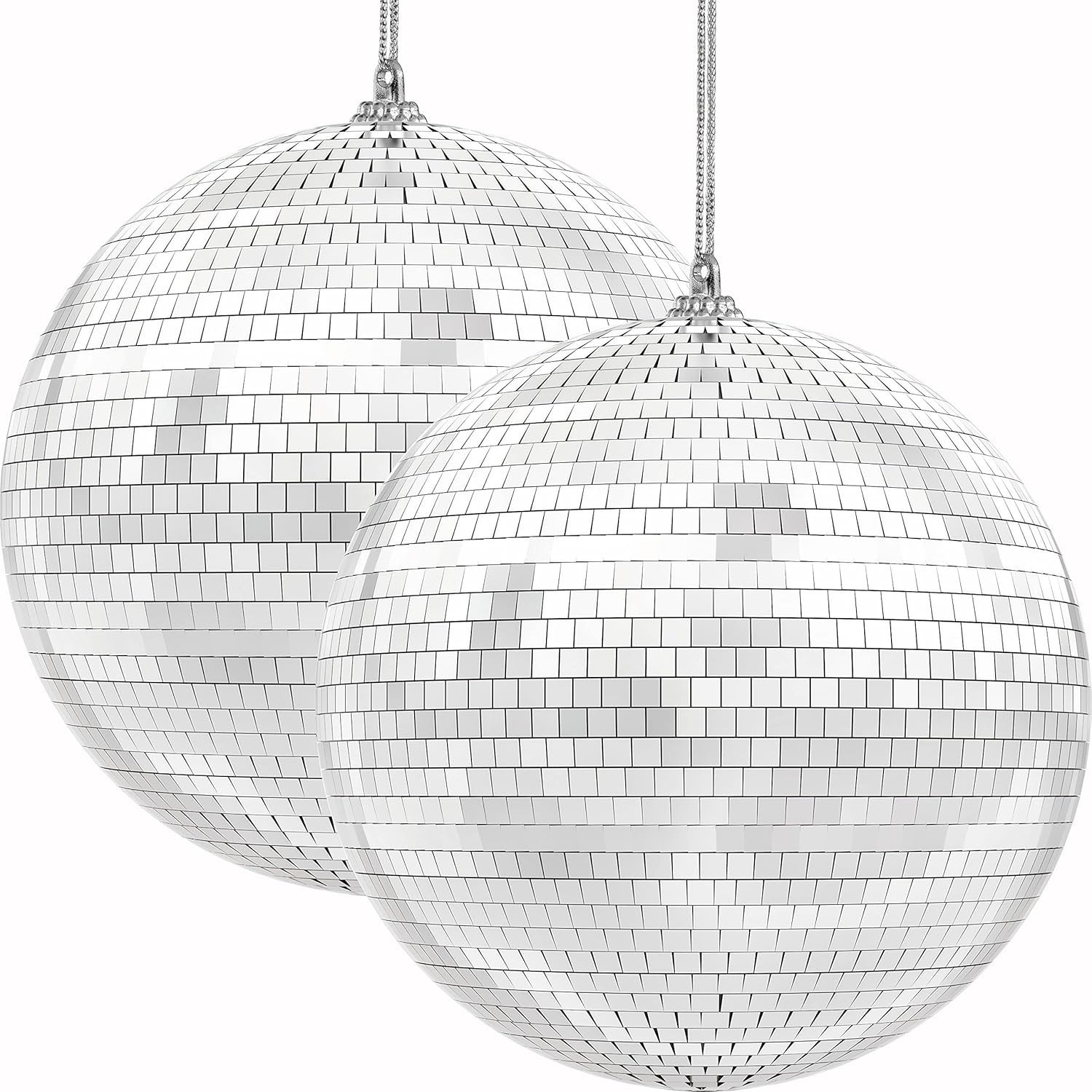 The Dreidel Company Mirror Disco Ball 7" Inch, Silver Hanging Ball with Attached String for Ring, Reflects Light, Fun Party Home Bands Decorations, Party Favor (2-Pack)
