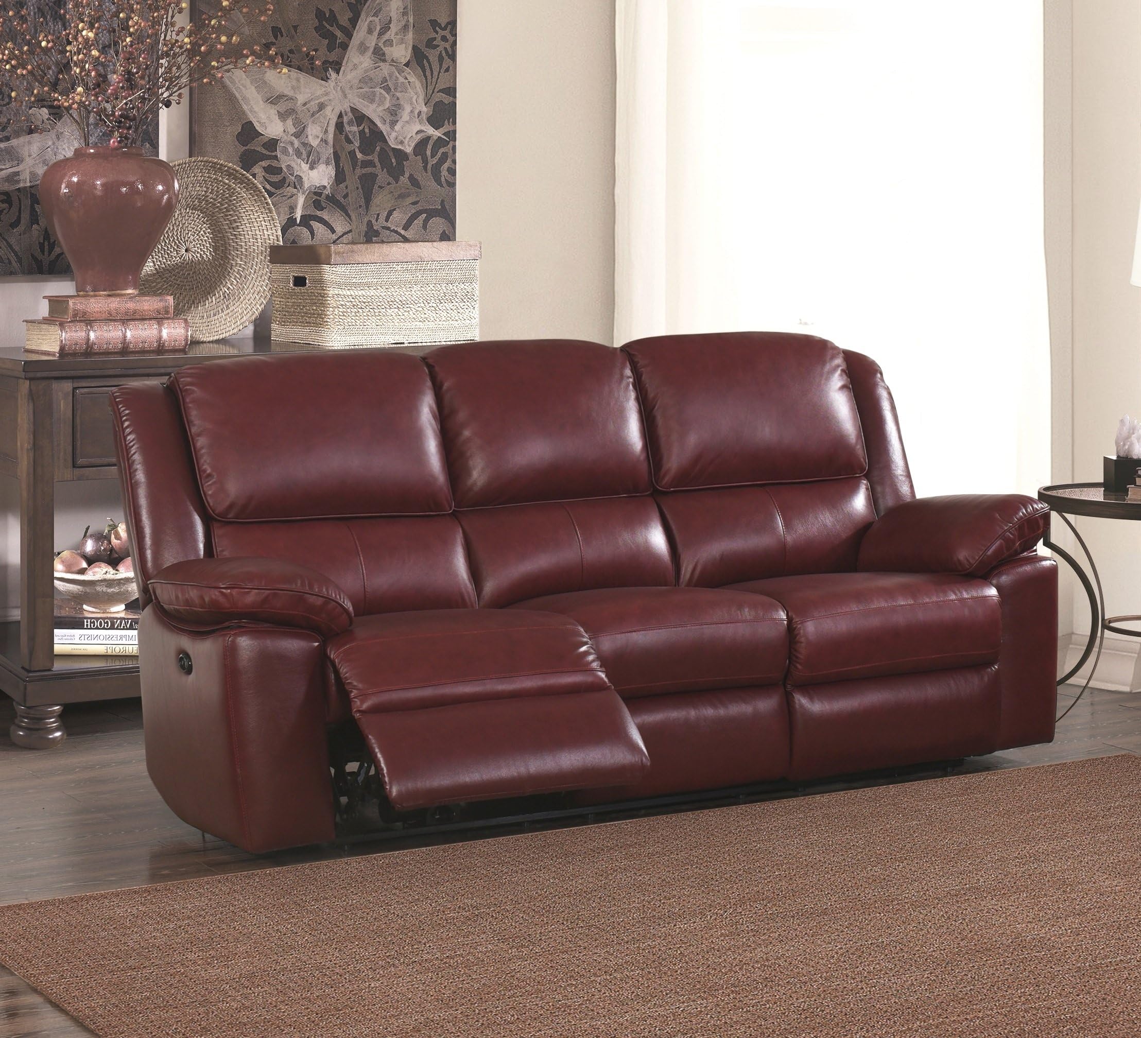 SC Furniture Ltd Burgundy Red High Grade Leather Electric Reclining 3 Seater Sofa 2 Seater Leather Electric Recliner Sofa Leather Electric Armchair Suite TOLEDO (Three Seats)