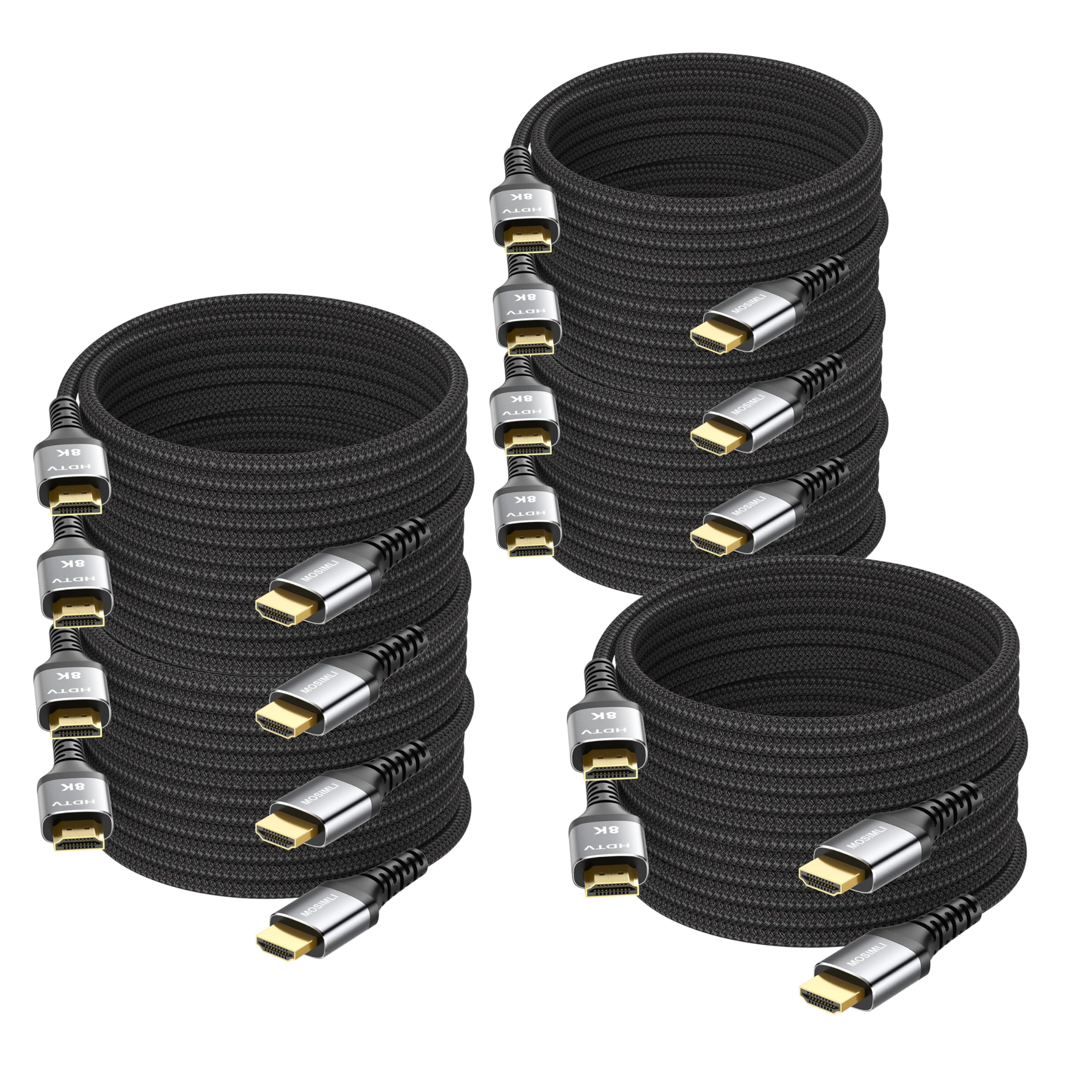 Cavo HDMI 8K, 3 m, confezione da 10 pezzi, cavo da gioco HDMI 2.1, supporto 8K a 60Hz, 4K a 120Hz, HDR10+, SBTM, VRR, QFT, ALLM, 3D, HDCP 2.3 per PS5, Xbox, Nintendo Switch, TV, PC, monitor