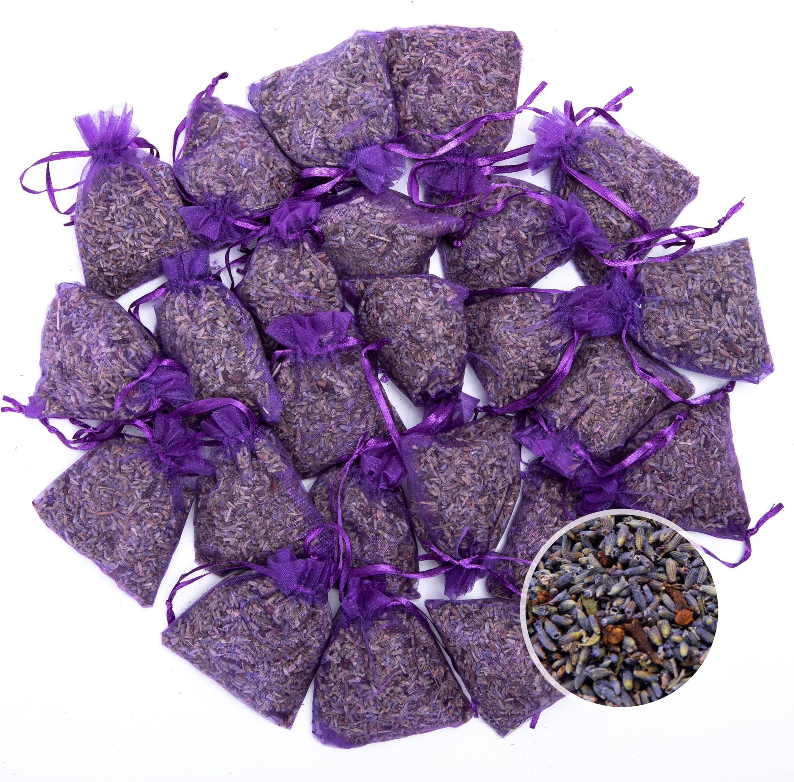 Pack of 24 Lavender and Cloves Sachets for Clothes Storage, Home Fragrance Sachet for Closets, Garment Bag or Drawers, LV-S-H-24