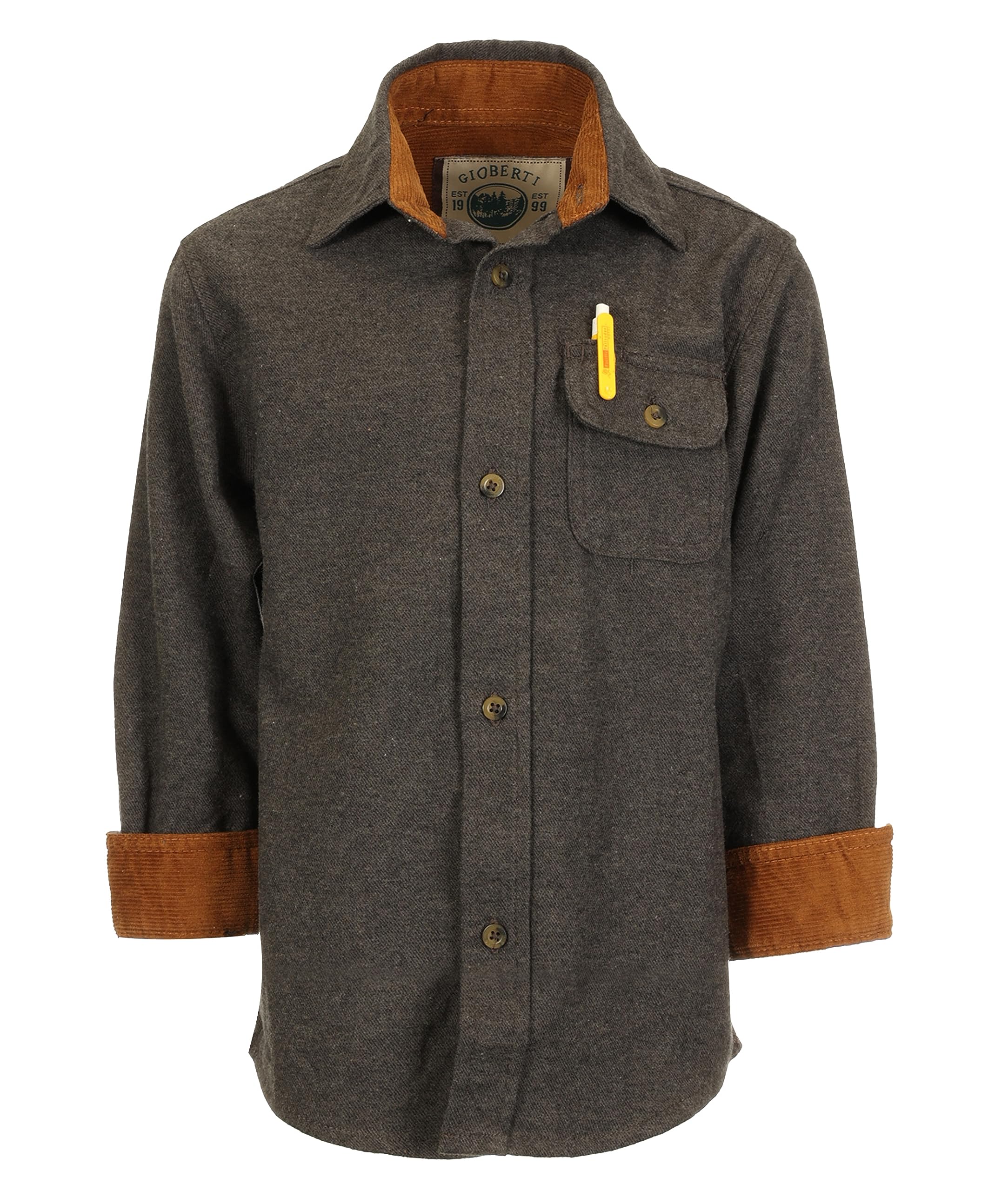 Gioberti Camisa de franela de un solo bolsillo para niño con contraste de pana