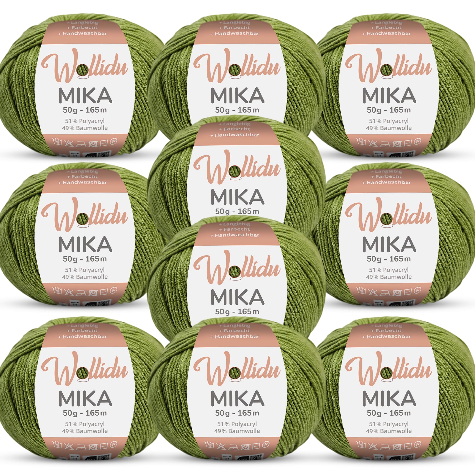 Wollidu Green Mika 51% Polyacrylic 49% Cotton For Crocheting And Knitting 10X 50G/165M Oeko-Tex Knitting Yarn Crochet Yarn