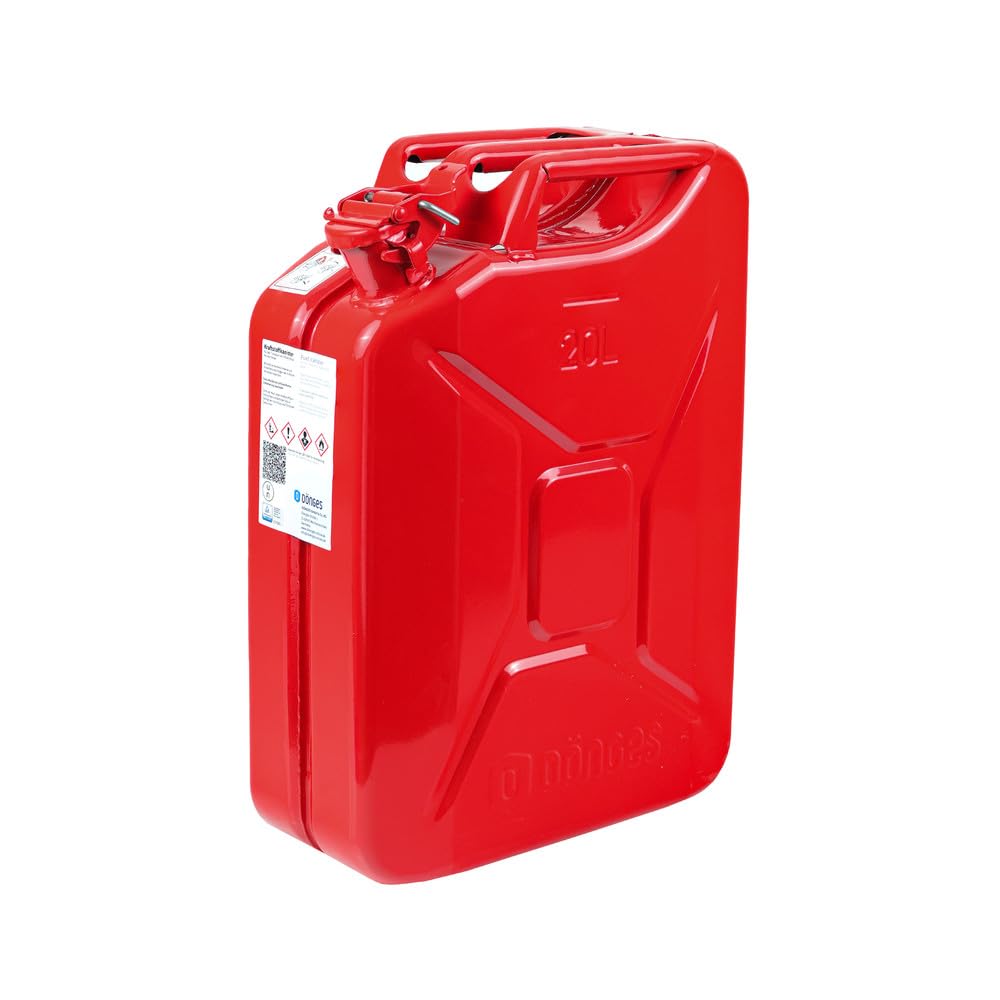 Dönges Benzinkanister 20 Liter Metall rot | TÜV, GS, UN geprüft | GGVS Zulassung | Stahlkanister für Benzin, Diesel & Bio Ethanol | Kanister, Blechkanister, Reservekanister, kraftstoffkanister