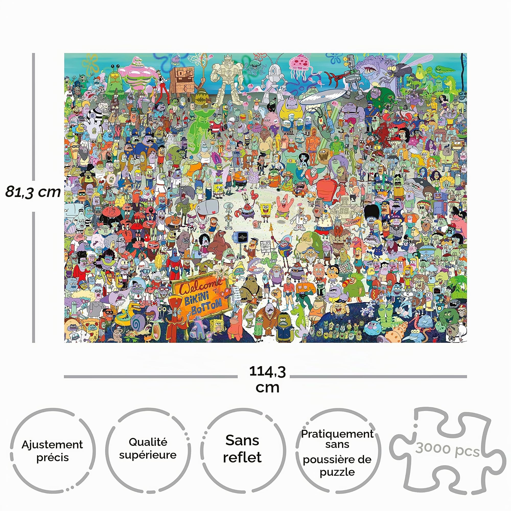 Aquarius Puzzle Bob l'éponge (Puzzle de 3000 pièces), Marchandises et Objets de Collection sous Licence Officielle Bob l'éponge, sans reflet, Ajustement précis, 81,3 x 114,3 cm