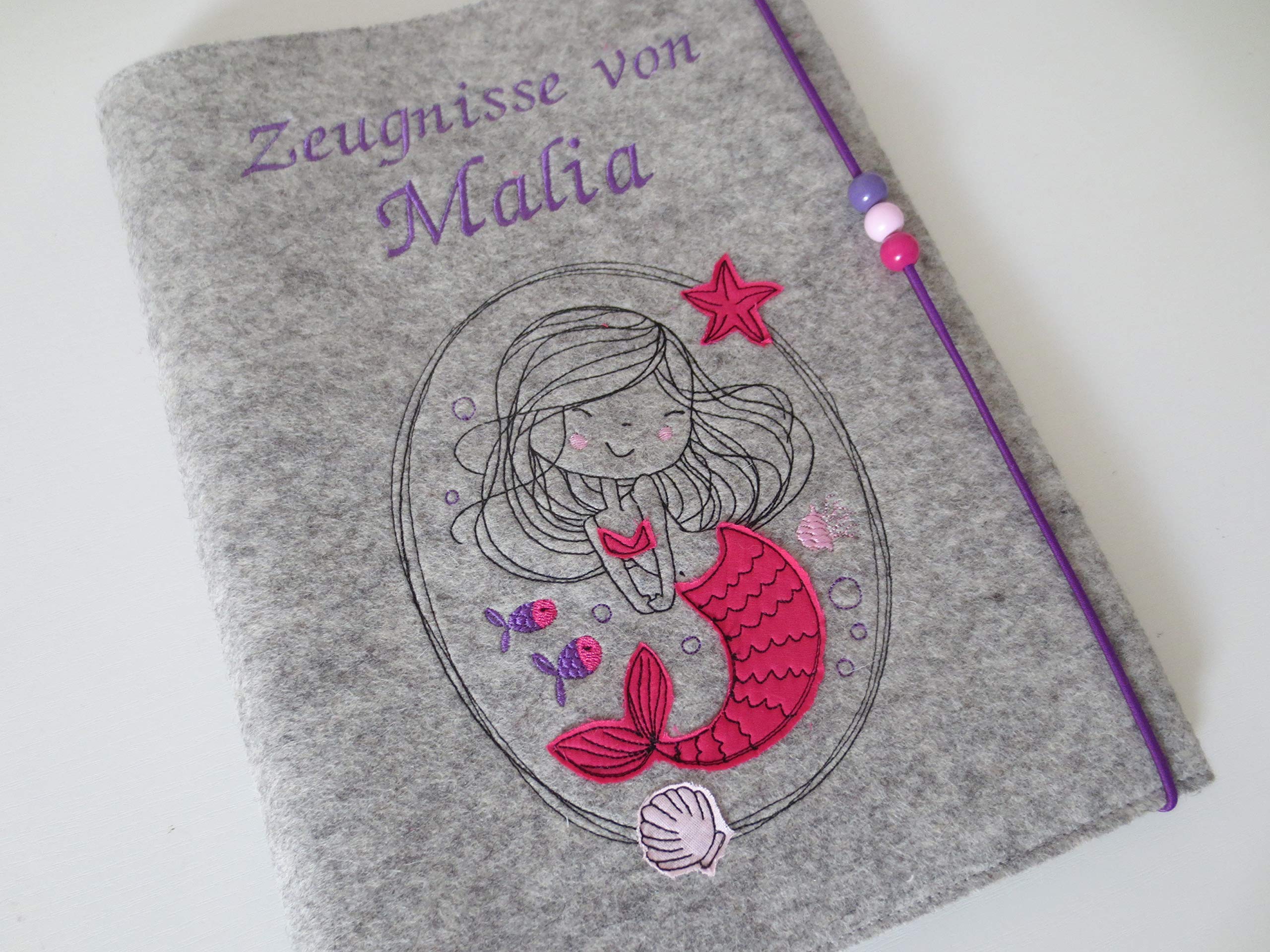 Zeugnismappe Wollfilz Mappe Zeugnisse DIN A4 Grundschule Schule Meerjungfrau