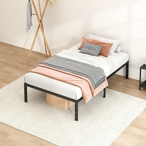 Miniatura 5 de HLIPHA Base de cama de plataforma metálica de tamaño individual con soporte de listones de acero resistente, base de colchón de fácil montaje de 14