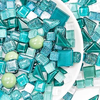 Glass Mosaic Tiles Crafts: Pre-Cut Waterproof Turquoise 300 Pieces for D...