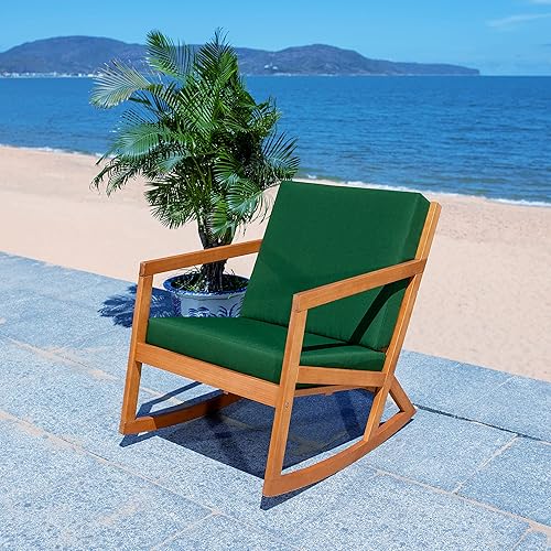 Safavieh Outdoor Collection Vernon PAT7013N - Silla mecedora con cojín de madera, color naturalverde